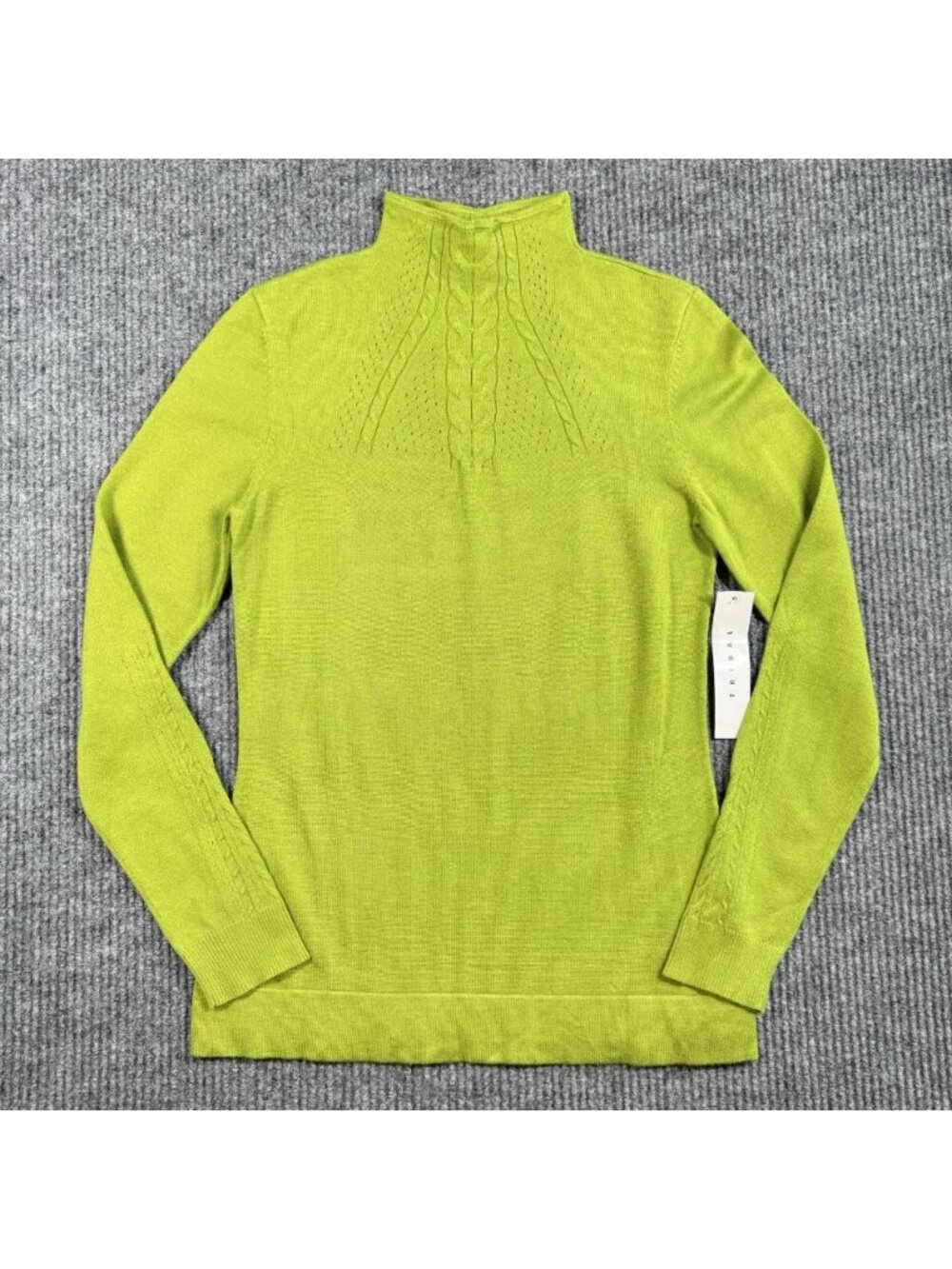 Tribal Brand Sweater Top Size Small Green Mock Neck Pointelle Cable Knit Accent